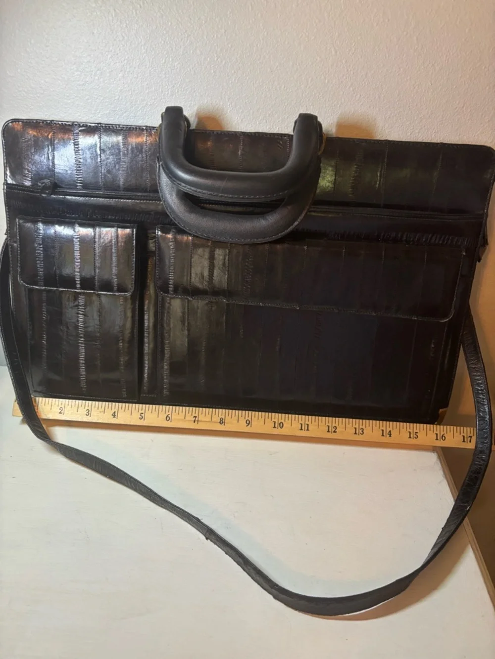 Vintage Black Eel Skin Briefcase with Dual Top Handles